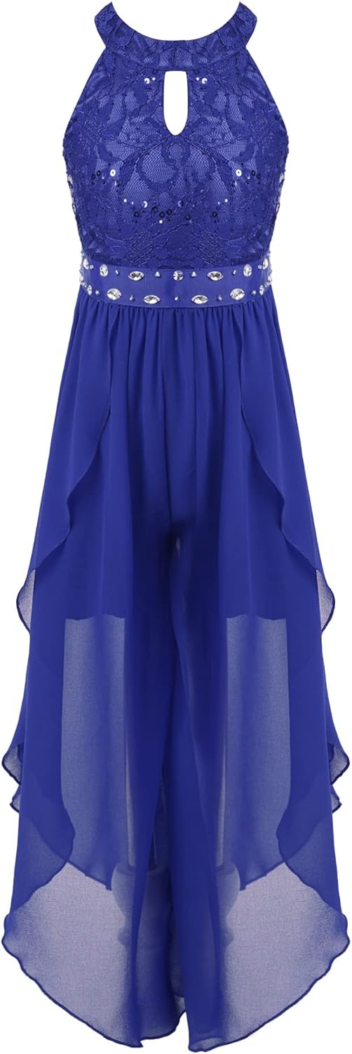 Jelory Kids Flower Girl Sleeveless Floral Lace Wedding Bridesmaid Long Romper Dress Birthday Party Maxi Ball Gown