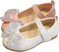 Fashion Summer Children Sandals Girls Casual Shoes Flat Bottom Lightweight Rhinestone Ribbon Bow (White, 6.5 Toddler)