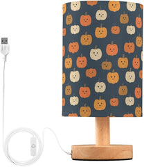 Cute Pumpkins Print Bedside Table Lamp Small Desk Lamps Linen Fabric Shade Decorative Nightstand Lamp LED with USB Port Wood Base for Bedroom Living Room