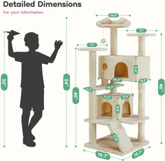 54'' Cat Climbing Frame, Multi-Level Cats Tree Tower, Pet Activity Center with Large Apartment, Anti-Tipping Devices (Beige)