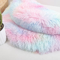 Round Pet Dog Bed Mat Long Plush Soft Fluffy Pet Cushion Cats Bed Blanket Pad for Small Dogs Sleeping Medium Large Supplies Cats(40cm,Brown)