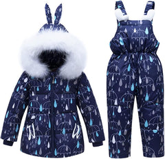 Children Winter Warm Ski Snow Suits Overalls Down Jackets for Girls Outerwear Coat + Jumpsuit