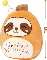 16" Birthday Cat Plush Pillow Stuffed Animals Original Wink Kitty Kitten Large Plushie Cuddle Squishy Happy Birthday Gift for Kids Boys Girls