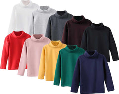 Boys Girls Long Sleeve Tees Shirts Kids Toddler Plain Solid T-Shirts High Neck Blouse Tops Soft Casual Undershirts