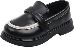 sfdgfhyf Toddler Round Toe Shoes Toddler Boys Girls Dress Shoes PU Leather Wedding School Loafer (Beige, 2-2.5 Years Toddler)