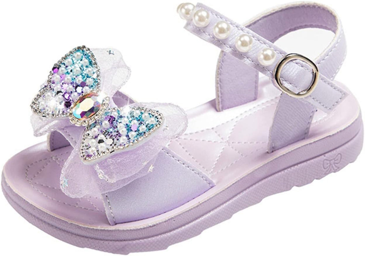 Girls' Pearl Sandals Summer Children's Soft Soled Girls' Princess Sandals Toddler Pool Bowknot Rhinestone Sparkingly Flat