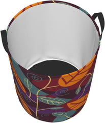 Boho Leaves Flowers Laundry Hamper Circular Laundry Basket Bin Dirty Clothes Bag Storage Basket Small