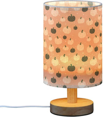 Cute Pumpkin Vegetables Bedside Table Lamp Small Desk Lamps Linen Fabric Shade Decorative Nightstand Lamp LED with USB Port Wood Base for Bedroom Living Room
