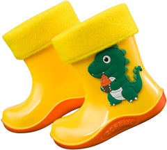 Unisex-Child Toddler Cartoon Rain Boots Waterproof Warm Lining Fun Printed Colors Rain Boots for Girls and Boys