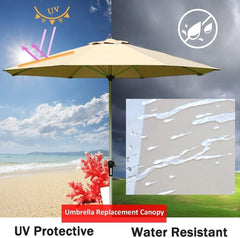 Outdoor Table Market Yard Umbrella Canopy Replacement Top Cover, 6 Ribs 8 Ribs Parasol Replacement Cloth, 6.5ft 7.5ft 8ft 9ft 10ft UV Protection Replacement Umbrella Fabric(Khaki,8ribs/2m(6.5ft))