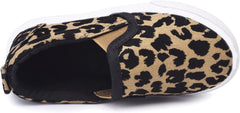 Skeblo Boy's Girl's Leopard Print Canvas Sneakers Casual Slip On Loafers Kids Flat Shoes