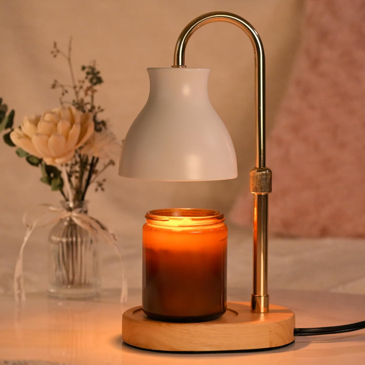 SOKCVSEA Candle Warmer Lamp - Candle Lamp Warmer with Timer, Birthday Gifts for Mom Women, House Warming Gifts New Home Decor,Wax Melt Warmer with 2 Bulbs F.White Gold
