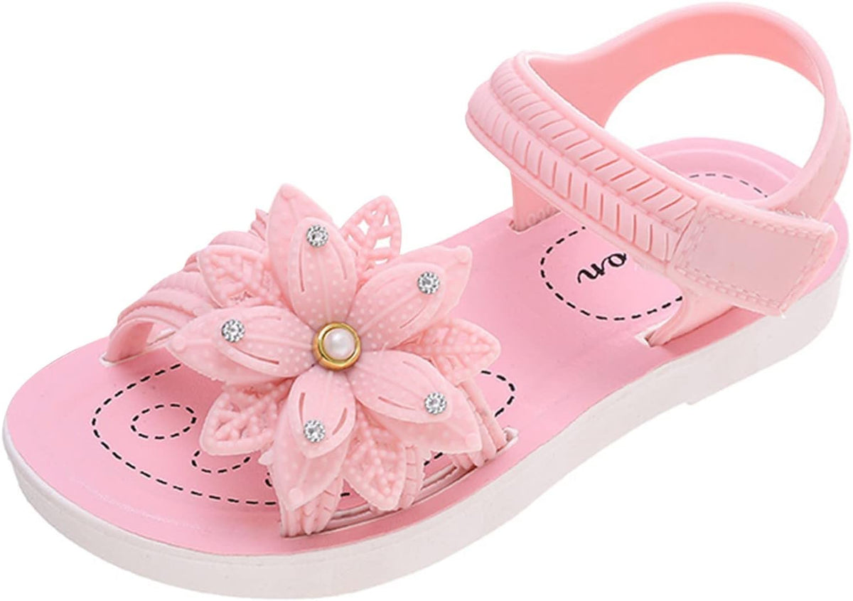 Toddler Little Girls Glitter Flower Open-Toe Flat Dress Sandals Summer Soft Bottom Comfortable Casual Shoes