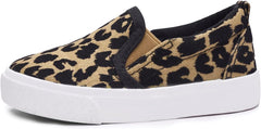 Skeblo Boy's Girl's Leopard Print Canvas Sneakers Casual Slip On Loafers Kids Flat Shoes