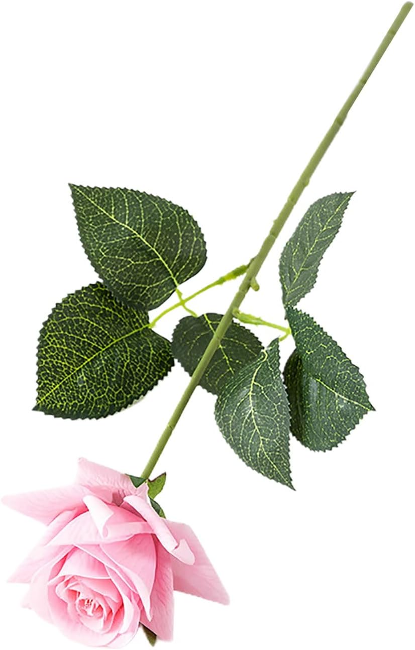 Artificial Fake Flowers, Artificial Plant, with Green Leaves Realistic Looking Multiple Layers Petals Real Touch Rose Branch Stem Simulation Flower Decoration Home Decor Dark Pink