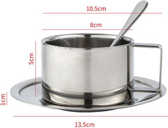 Generic Sleek Stainless Steel Coffee Cup And Saucer Set for Home And Office Use, 200ML Set, Optional