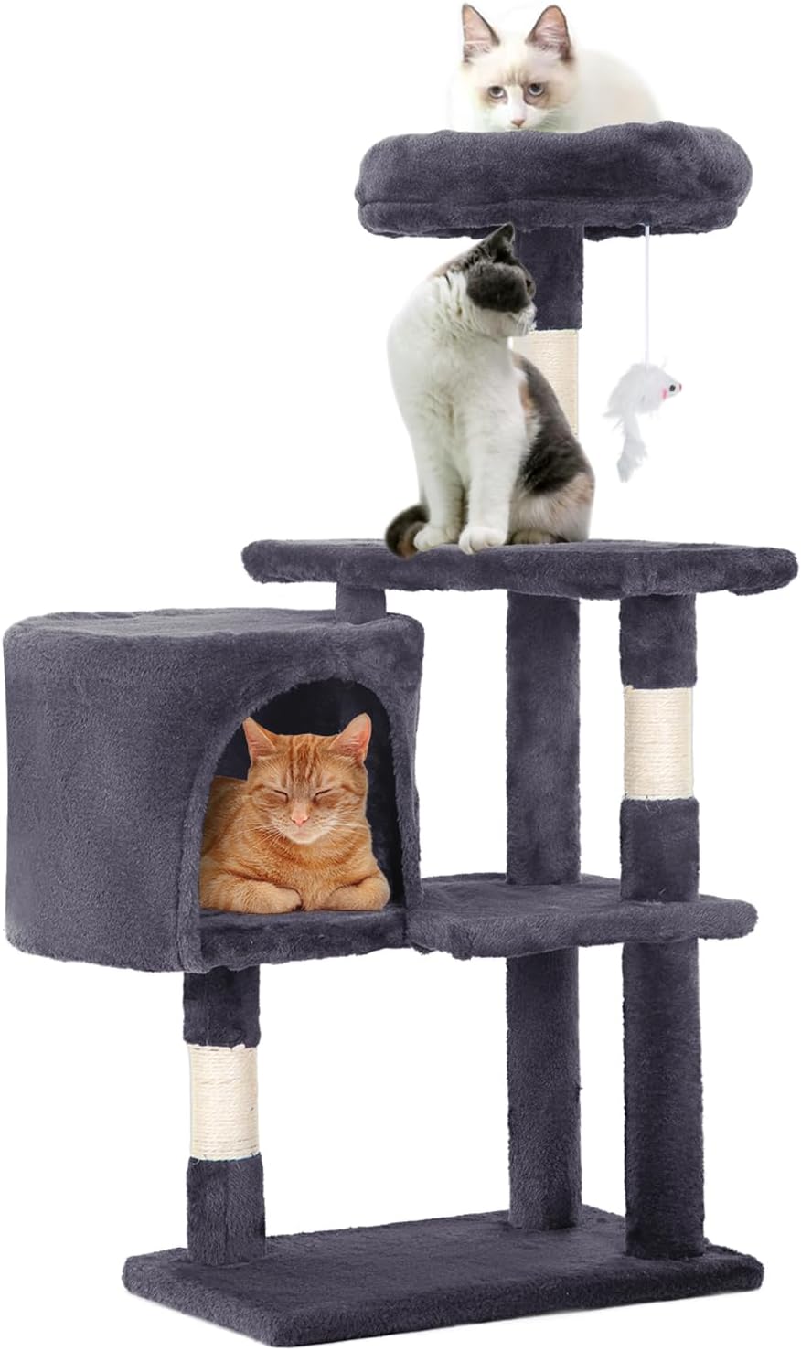 Cat Tree Tower for Indoor Cats, 37in Cat Furniture Activity Center, Kitty Play House with Sisal Scratching Post, Large Condo,Plush Toy for Kitten,Dark Gray
