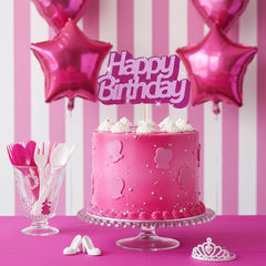 Hot Pink Happy Birthday Cake Topper - Glittery Happy Birthday Cake Decorations for Girls, Women,Hot Pink Party Supplies, Cupcake Topper Decoration, Kids Party Favors