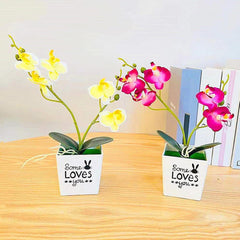 1 Set Fake Butterfly Orchid Flowers Potted Artificial Bonsai Decorative Realistic Faux Silk Flower Potted Plants for Party Wedding Home Decor - Purple