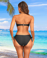 Women's Strapless Bandeau Bikini Set - Twist Front Two Piece Swimsuit Top with Side Tie Bathing Suit Bottom