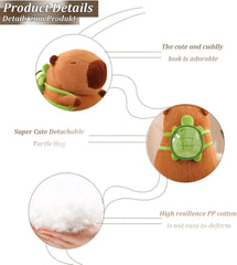 Capybara Plush Toy Cute Capybara Stuffed Animals with Green Turtle Backpack, Soft Capybara Plush Doll Pillow Capybara Stuffed Aniamls Toys for Girls Kids Adults Birthdays Valentines Gift 9 inch