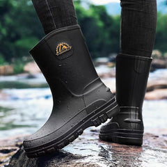 Waterproof Garden Rain Boots for Men Breathable Lightweight Mid Calf Deck Fishing Outdoor Slip Resistant Shoes