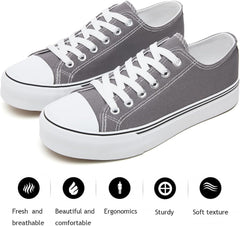 FRACORA Womens White Canvas Sneakers Low Top Lace Up Canvas Shoes Fashion Comfortable