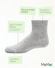 MeMoi Kids' 3 Pair Pack Mid Cut Cotton Blend Socks