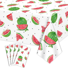 4Pcs Watermelon Party Tablecloth, Rectangular Plastic Watermelon Table Covers, Watermelon Birthday Party Supplies for Kids Birthday Baby Shower Summer Fruit Party, 86 x 51 Inch
