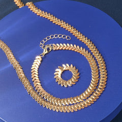 3PCS Flat Snake Chain Jewelry Set, Women's Wheat Motif Necklace, Bracelet, and Ring Set, Trendy Gold Tone Stackable Fashion Accessories, Jewelry Set (Gold)