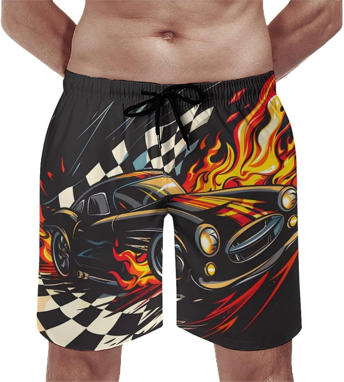 Race Sports Car Men's Swim Trunks Quick Dry Hawaii Board Shorts Mesh Lining Beach Swimwear with Pockets
