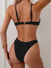 Fanuerg Women Underwire Triangle Bikini Spaghetti Strap Push Up Swimsuit Cheeky Two Piece Bathing Suit