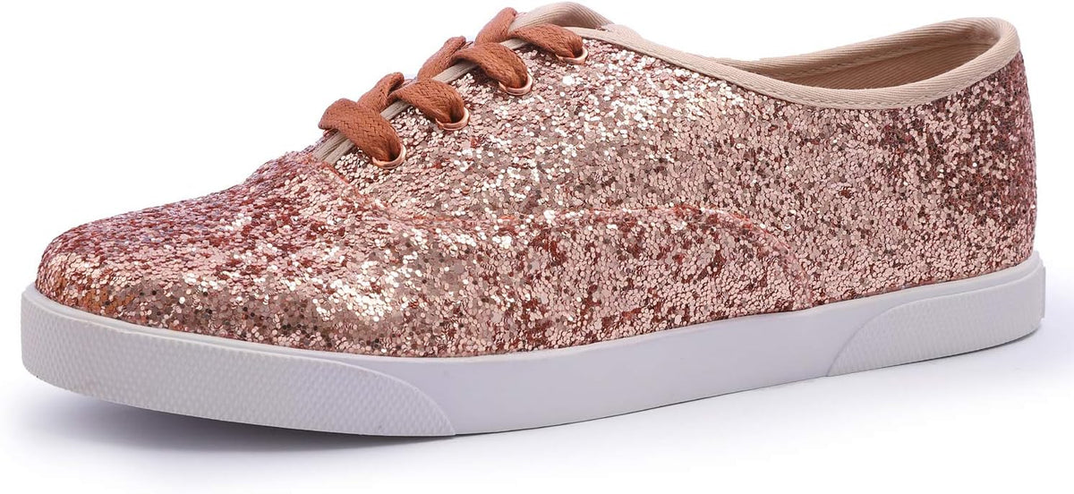 FEVERSOLE Women's Fashion Dress Sneakers Party Bling Casual Flats Embellished Shoes