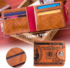 Men's US Dollar Wallet Bill Money Bifold Safe Purse,Billfold Leather Credit Card Photo Holder with Magnetic Buckle (Orange)
