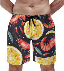 Lemon Shrimp Men's Swim Trunks Quick Dry Hawaii Board Shorts Mesh Lining Beach Swimwear with Pockets