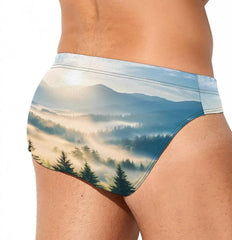 Sunrise Misty Forests Men's Swimsuit Brief Beach Shorts Bikini Swimwear Sexy Swimming Trunks