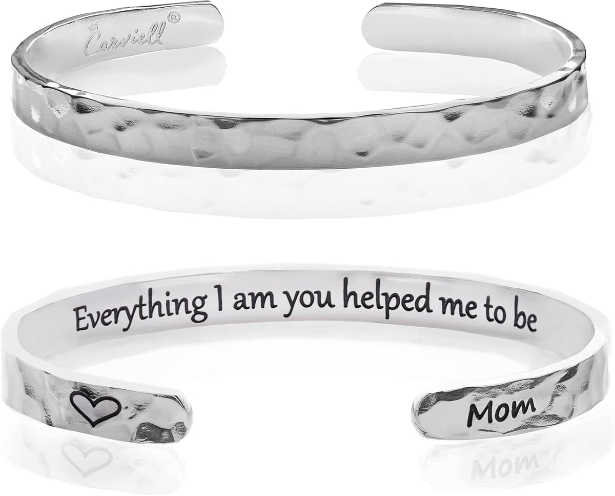 Carviell Engraved Cuff Bracelets for Women – Inspirational, Friendship, Love, Mom, Daughter, Sister, Christian, Graduation, Memorial & Wedding Gifts – 80+ Phrases – Stainless Steel, Gift-Ready