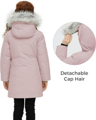 Wantdo Girl's Winter Coat Warm Windproof Insulated Hiking Warm Long Sleeve Puffer Outdoor Running Fall Jacket with Hood