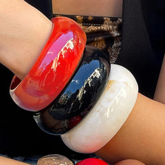 Trendy Resin Chunky Bangles for Women Colorful Acrylic Irregular Cuff Bracelets