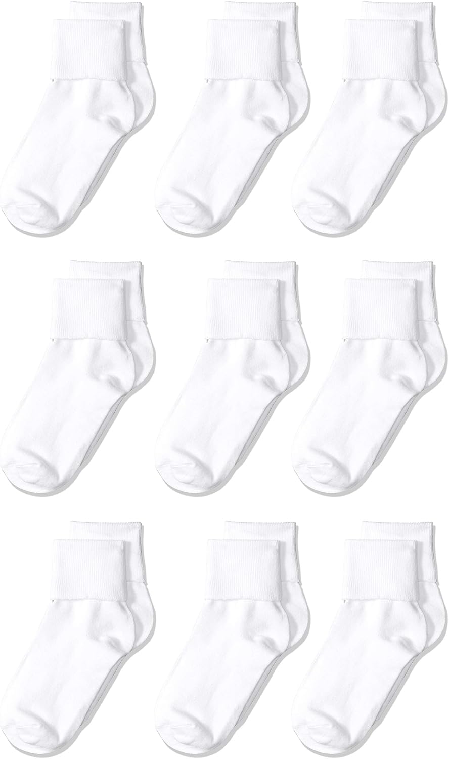 Amazon Essentials Girls and Toddlers' Comfortable Cotton Blend Uniform Turn Cuff Sock, 9 Pairs
