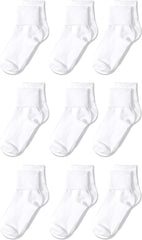 Amazon Essentials Girls and Toddlers' Comfortable Cotton Blend Uniform Turn Cuff Sock, 9 Pairs