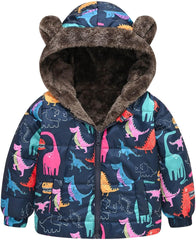 Toddler Boys Winter Warm Jacket Outerwear Dinosaur Hooded Zipper Padded Outwear for Girls or Boys Rain Jacket