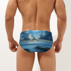 Sea Stones on Seaside Caribbean Shore Men's Swimsuit Brief Beach Shorts Bikini Swimwear Sexy Swimming Trunks
