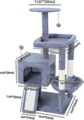 TINWEIUS 42.5'' Cat Tree for Indor Cats, Multifunctional Cat Tower with Cozy Condo, Perches, Scratching Posts and Hammock, Grey…