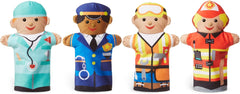 Melissa & Doug Jolly Helpers Hand Puppets (Set of 4) - Construction Worker, Doctor, Police Officer, and Firefighter