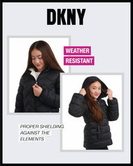 DKNY Girls' Puffer Winter Coat - Full Zip Quilted Bubble Outerwear - Insulated Hooded Winter Jackets for Girls (Sizes: 7-16)