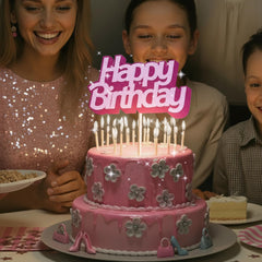 Hot Pink Happy Birthday Cake Topper - Glittery Happy Birthday Cake Decorations for Girls, Women,Hot Pink Party Supplies, Cupcake Topper Decoration, Kids Party Favors