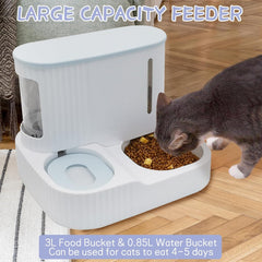 Kathson Automatic 2 in 1 Cat Feeder and Water Dispenser, Gravity Feed Pet Feeder for Indoor & Outdoor Cats (Grey)