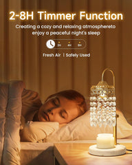 Candle Warmer Lamp With Timer, Dimmer and 3 Bulbs - Marble Base for Adjustable Height - Crystal Lamp for Jar Candles - House Warming Decor Gifts, Crown Gold