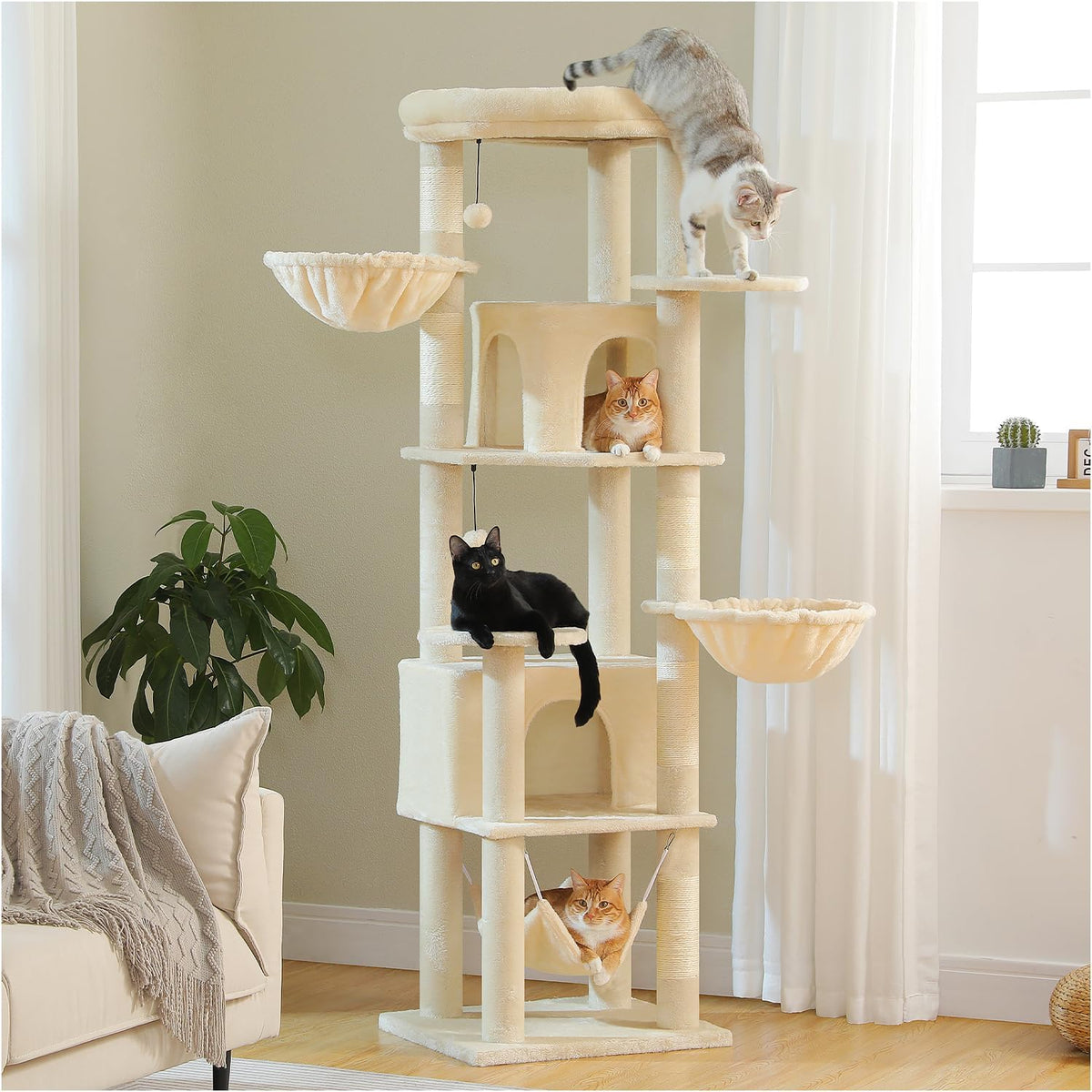 PAWZ Road Cactus Cat Tree Small Cat Tower 32” Cat Scratching Post with Curved Perch, Cozy Cat Condo, Removable Padded Top Bed for Kittens and Indoor Cats-Green